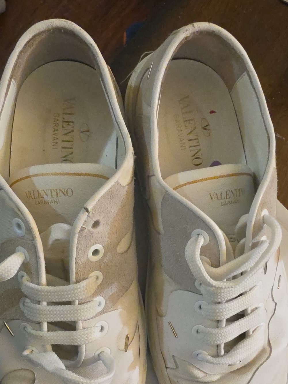 Valentino Suede & Leather Camouflage Sneakers in Beige and White